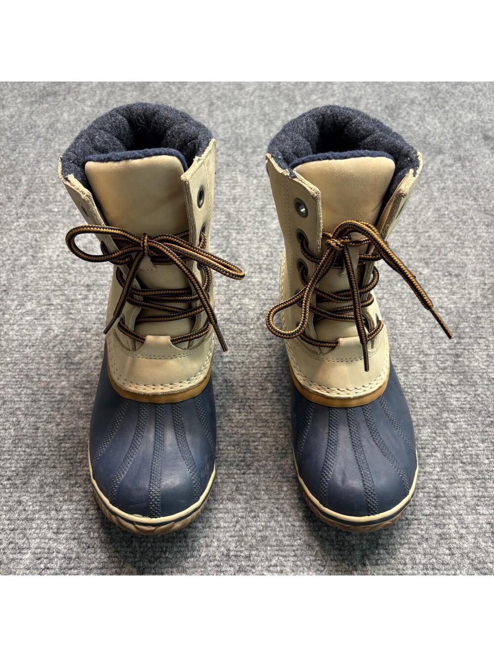 Sorel Slimpack II Lace Waterproof Duck Boots Navy Tan Women's 8
